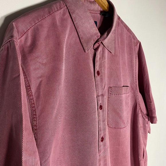 Nat Nast Mens Shirt Short Sleeve Birdseye Silk Net Textured Button Up Red Sz L - Picture 3 of 11